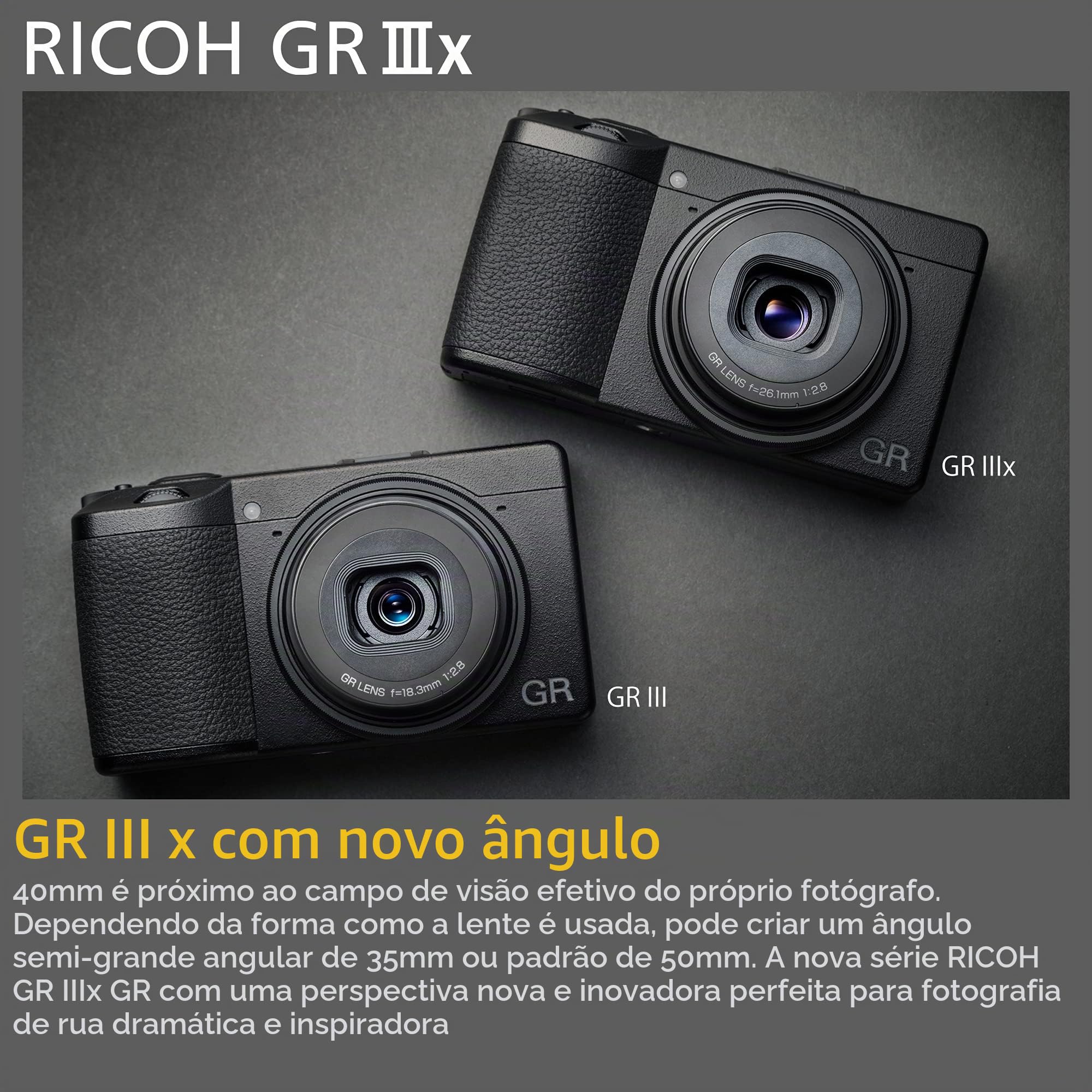 Ricoh Câmera compacta digital GR IIIx, preta, com sensor CMOS de